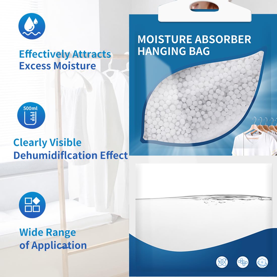 Moisture Absorber Packets 4 Pack Hanging Humidity Absorbers Closet Dehumidifier Bags Fragrance Free for Closet Basement (230g/pack)