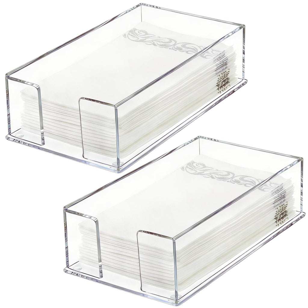 Cididu Set of 2 Acrylic Guest Towel Napkin Holder, Clear Paper Towel Storage Tray Cocktail Dinner Napkin Holder, Disposable Paper Hand Towel Holder for Modern Buffet Kitchen Dining Room Bathroom Party