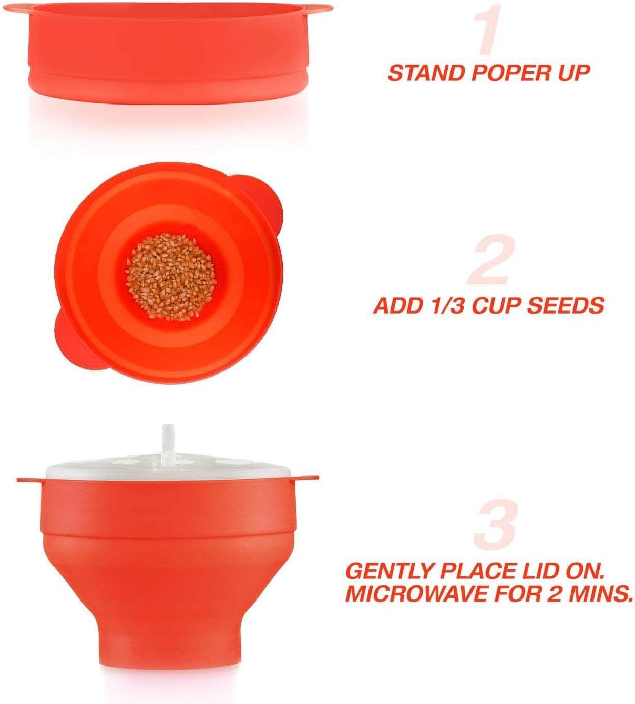 Yomitek Microwave Popcorn Popper, Silicone Hot Air Popcorn Maker Bowl Collapsible with Lid for Home, DIY Popcorn Bucket,No Oil Healthier,PVC & BPA Free- Healthy Instant Kernels Popping (Red)
