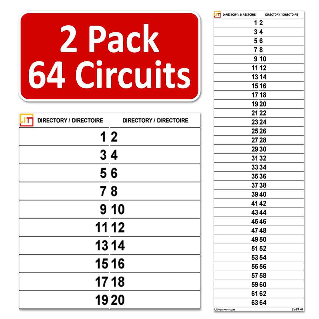 Littversions 64 Circuits 2 Pack Vinyl Circuit Breaker Panel Directory Labels/Decals/Stickers, Replacement for Federal Pioneer Stab Lok Electrical Panel/Load Centers