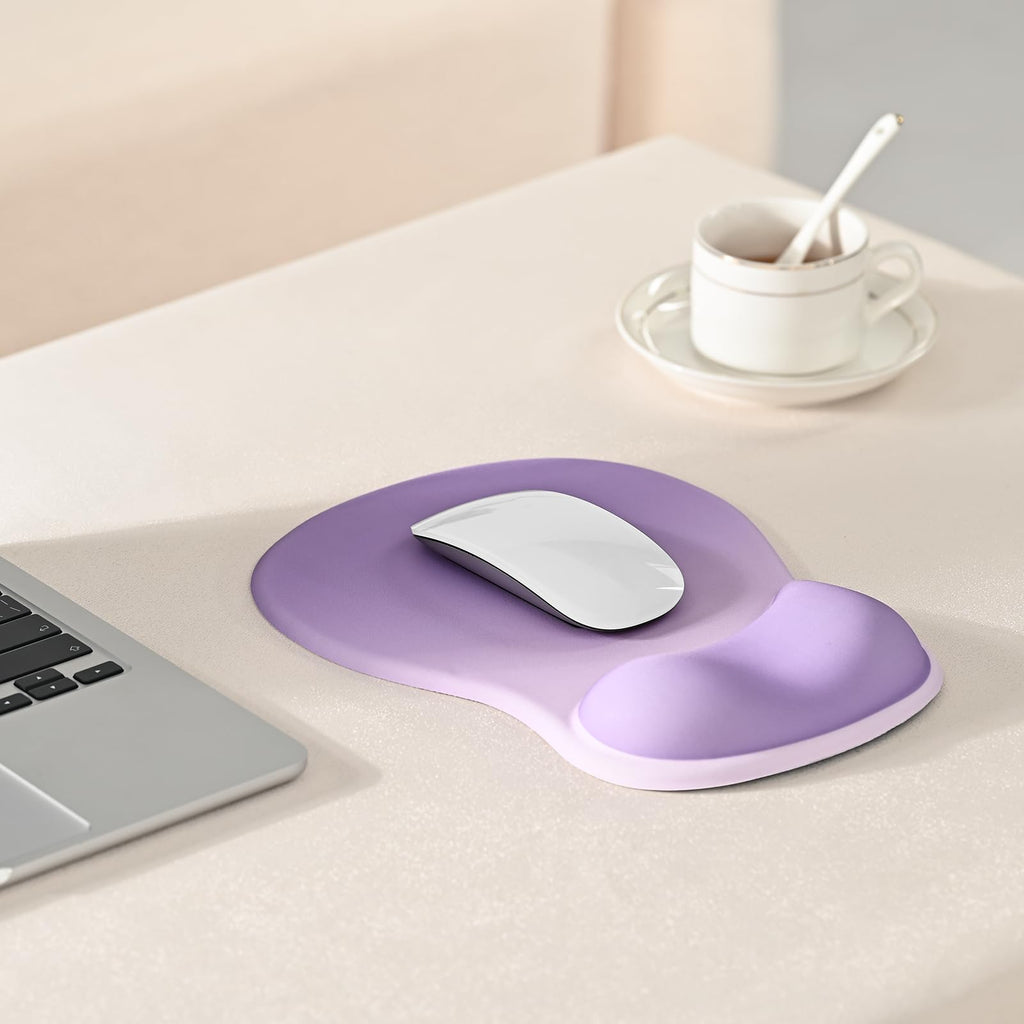EooCoo Ergonomic Mouse Pad with Gel Wrist Rest Support Middle Concave Design Mousepad for Pain Relief, Non-Slip Base Mat Computer Desk Accessories for Cafe, Home & Office, Purple