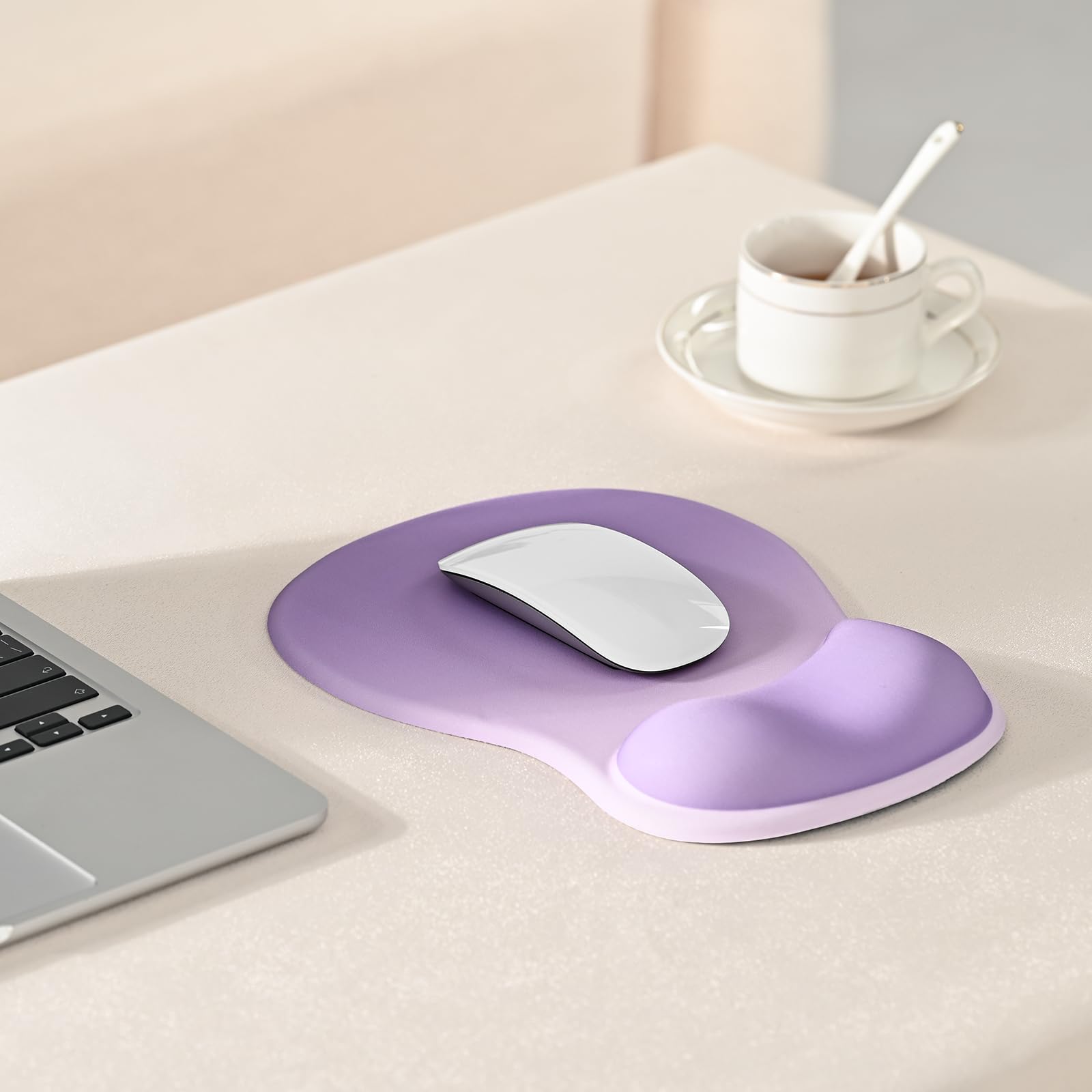 EooCoo Ergonomic Mouse Pad with Gel Wrist Rest Support Middle Concave Design Mousepad for Pain Relief, Non-Slip Base Mat Computer Desk Accessories for Cafe, Home & Office, Purple