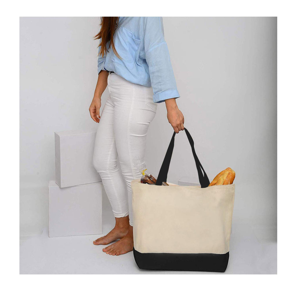 8 Pcs 18.5"x15" (47x38CM) Canvas Tote Bags Large Tote Shopping Bags with Handle Multipurpose Fashionable DIY Large Reusable Grocery Bag Gift Bag and Wedding Birthday Promotion Giveaways Two Tone