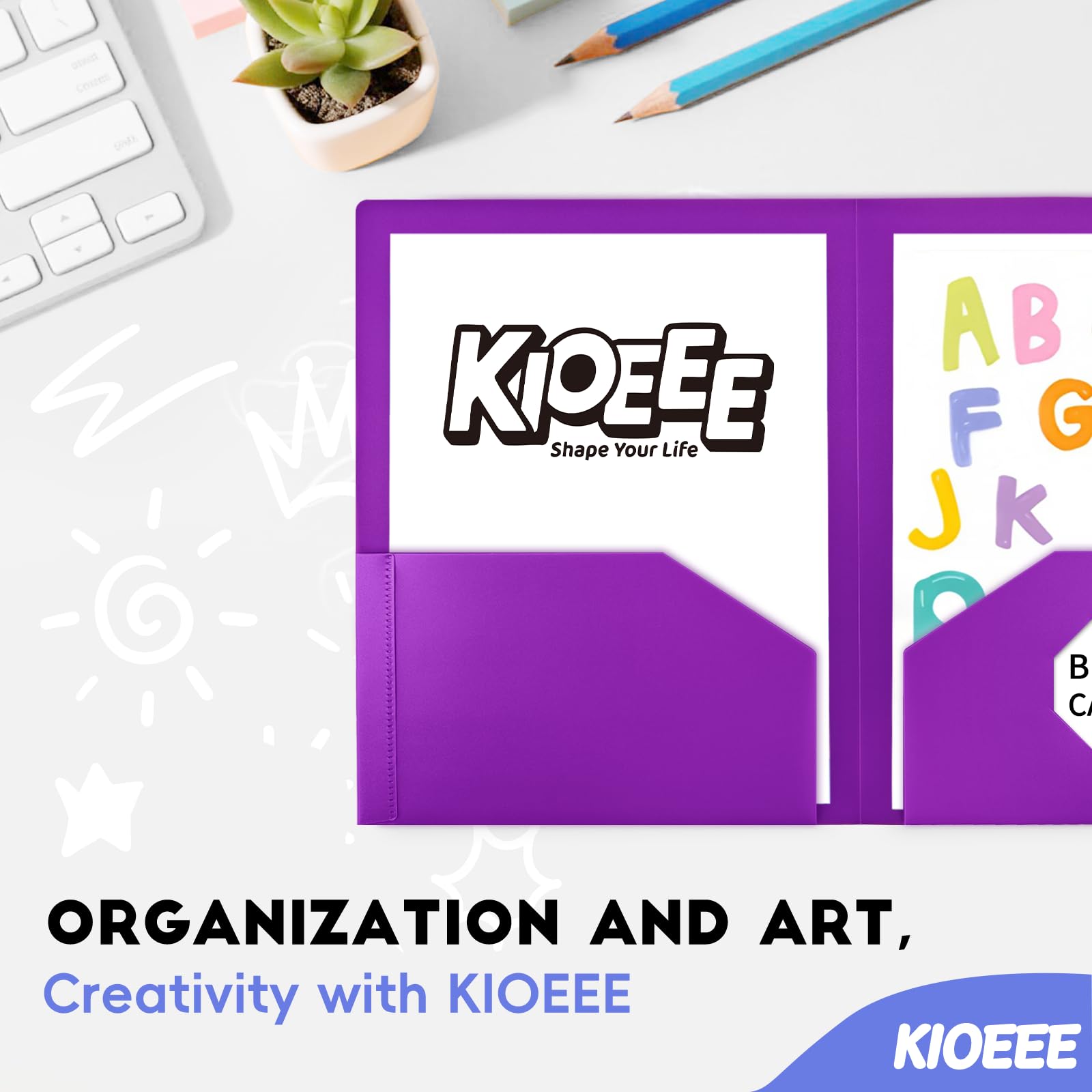 KIOEEE Heavy Duty Plastic Folders with 2 Pockets (12 Pack),Fit Letter Size Paper, Business Card Slot, Assorted Colors for School,Office and Home