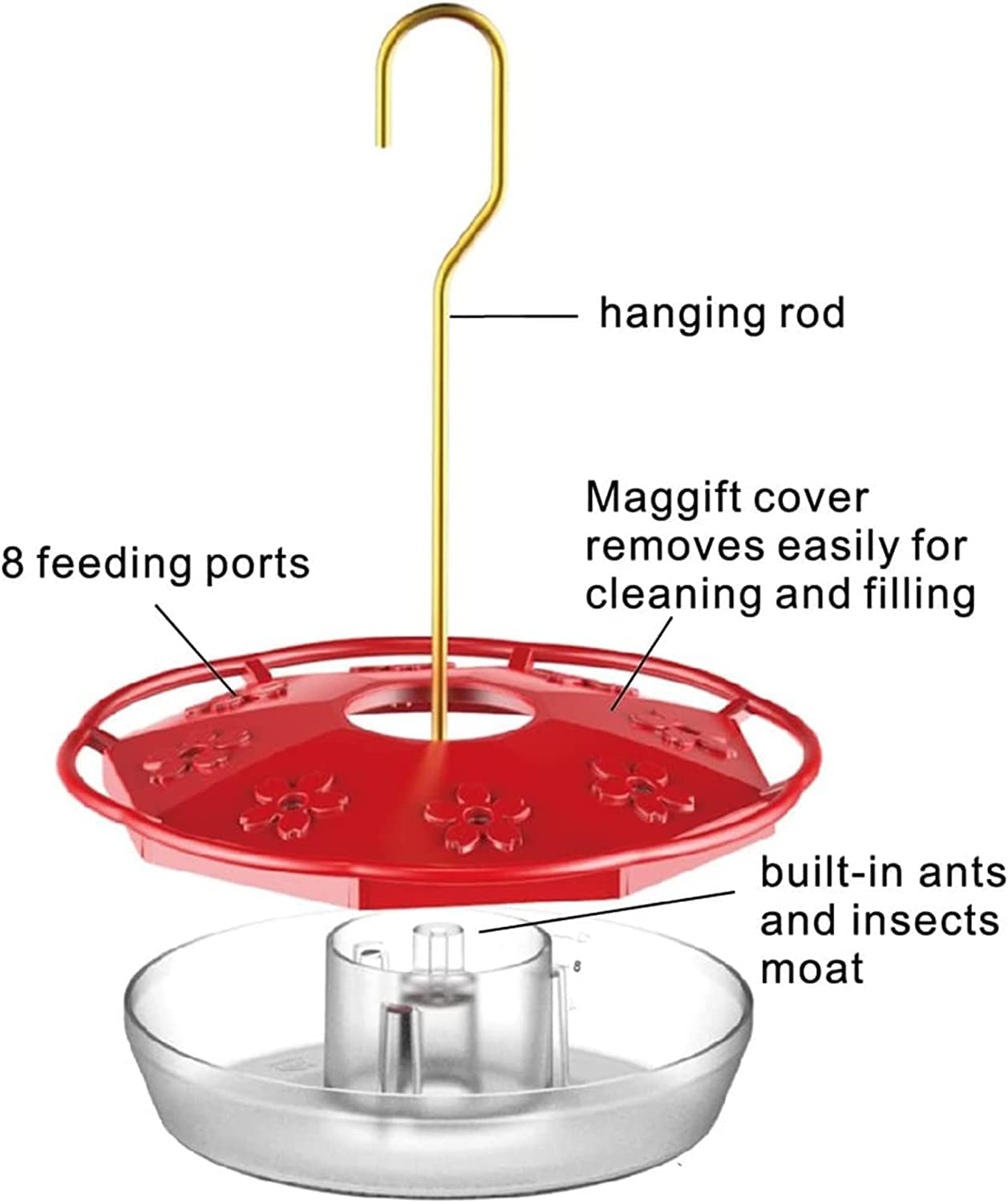 Hummingbird Feeder for Outdoors Hanging, 2 Pack, Leak-Proof, Easy to Clean and Refill, Saucer Humming Feeder for Hummer Birds, Including Hanging Hook, with 5 Feeding Ports