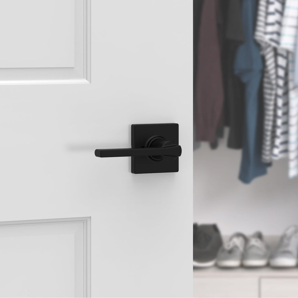 Kwikset Casey Dummy Door Handle, Single Sided Lever for Closets, French Double Doors, and Pantry, Matte Black Non-Turning Reversible Interior Push/Pull Lever, with Microban Protection (1 Count)