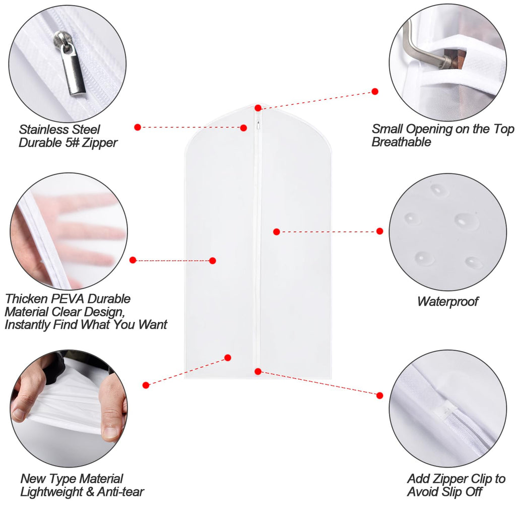 Garment Bag Clear Plastic Breathable Garment Bags Cover for Clothes Storage Suits Dress Dance Zippered Breathable Pack of 6 (24‘’ X 48‘’)