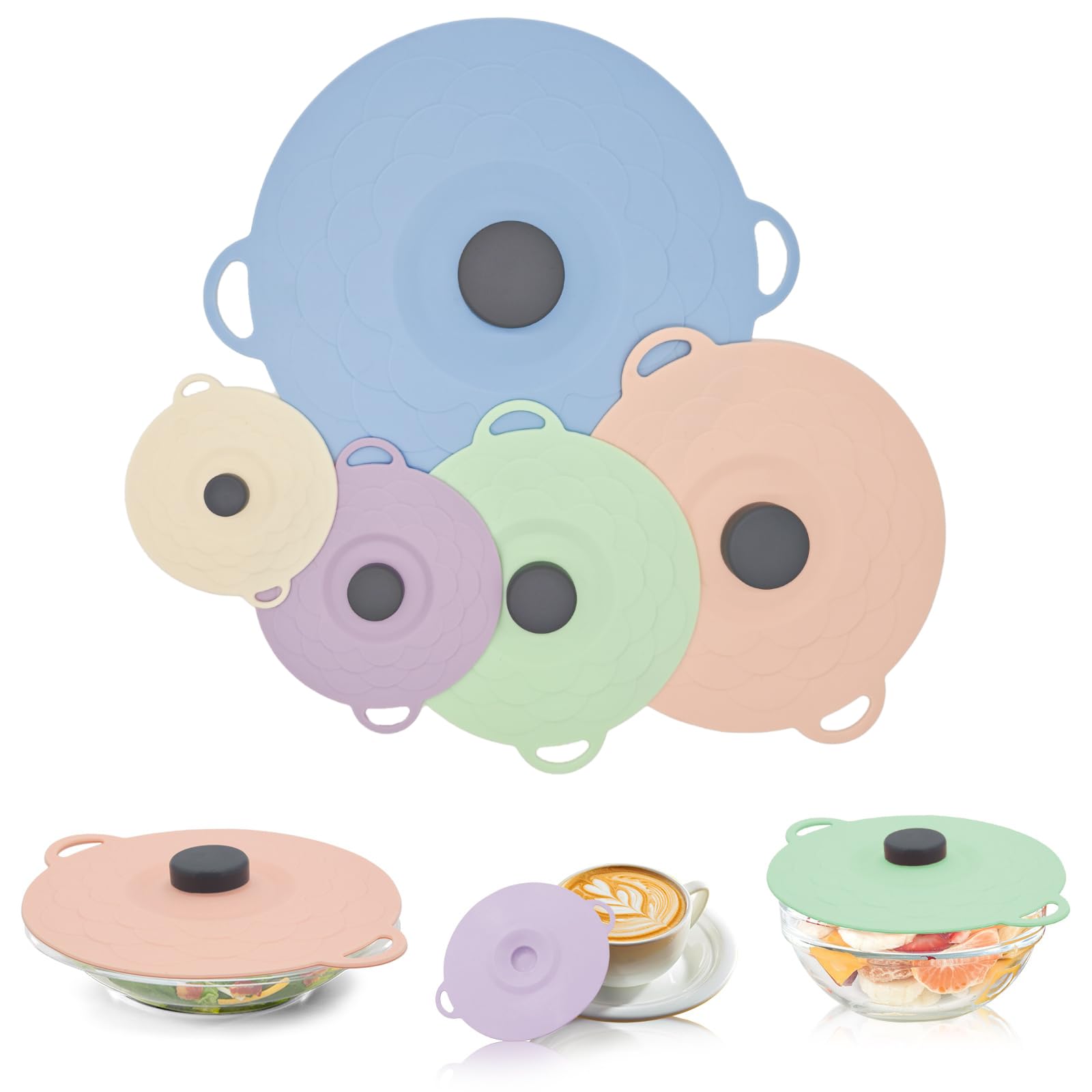 Universal Silicone Bowl Lids Set of 5, Reusable Stretchy Food Covers for Pots, Bowls & Containers (10cm-24cm / 4"-9.5") – BPA-Free, Freezer to Oven Safe (-40°C to 230°C), Microwave & Dishwasher Safe