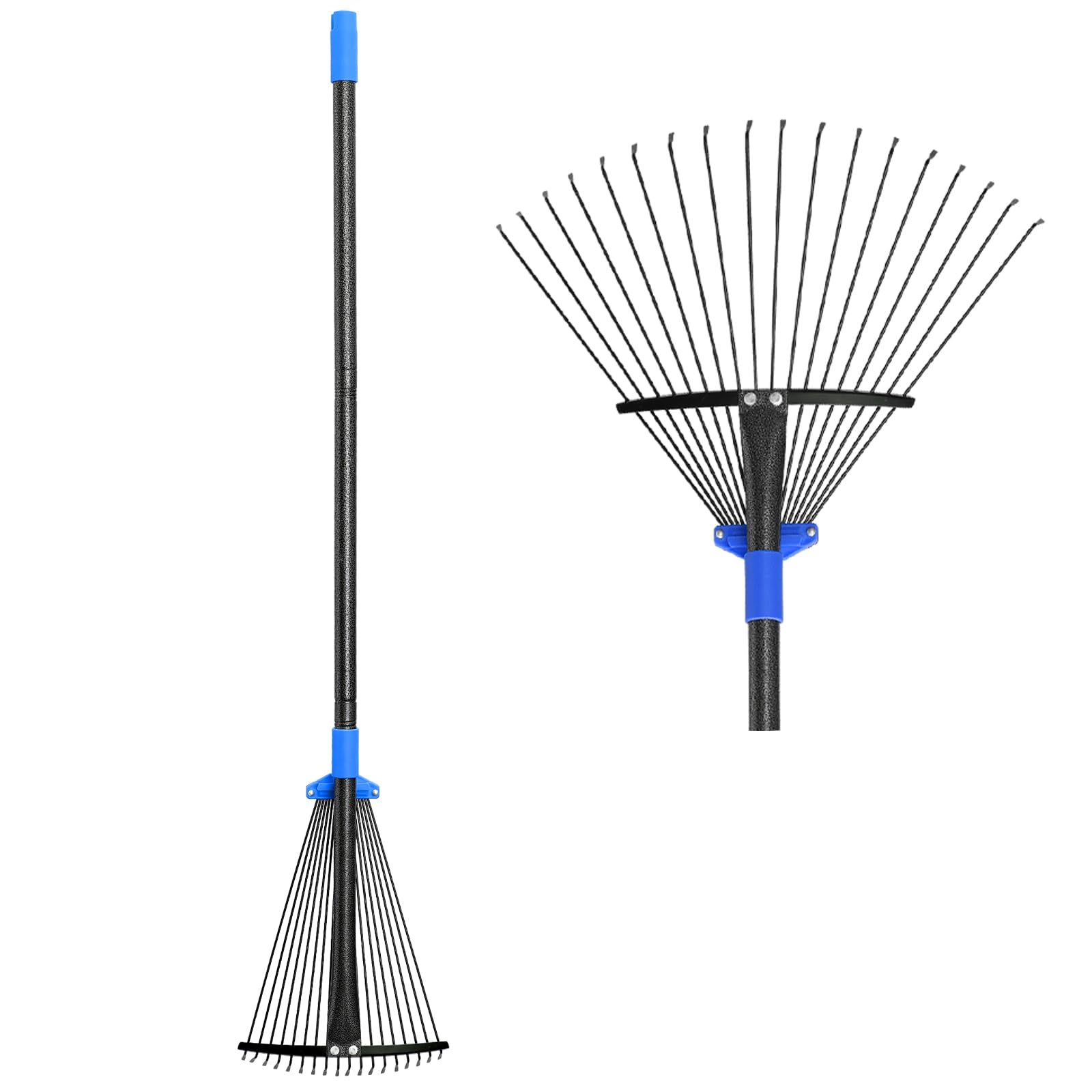Oliynedy Adjustable Metal Leaf Rake 30-55 inch, Garden Rakes for Lawns Heavy Duty Leaves with Expandable Head 8-17", Yard Women Kids Rake for Gardening RV Camping