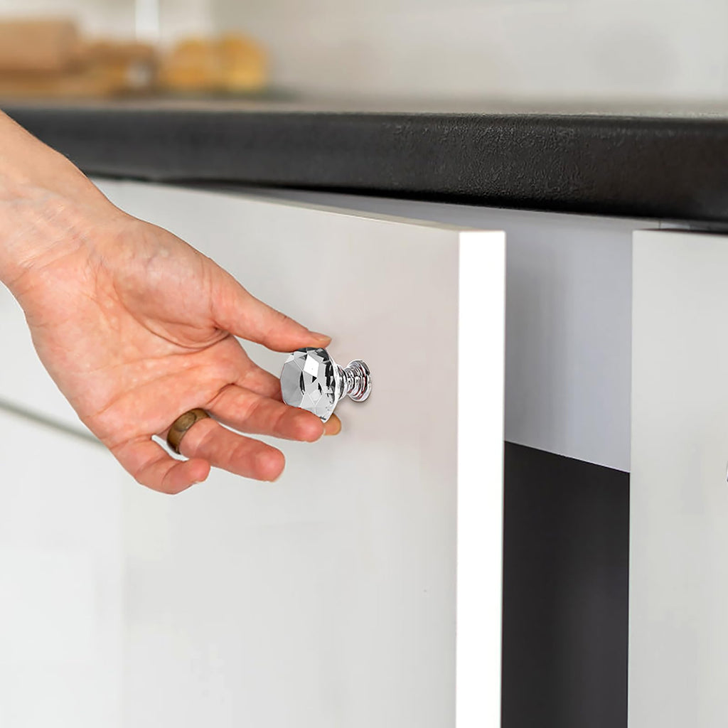 Nicunom 30 Pack Cabinet Knobs Crystal, 30 mm Glass Drawer Pulls Diamond Shape Dresser Knobs with Screws for Kitchen, Bathroom Cabinet, Dresser and Cupboard