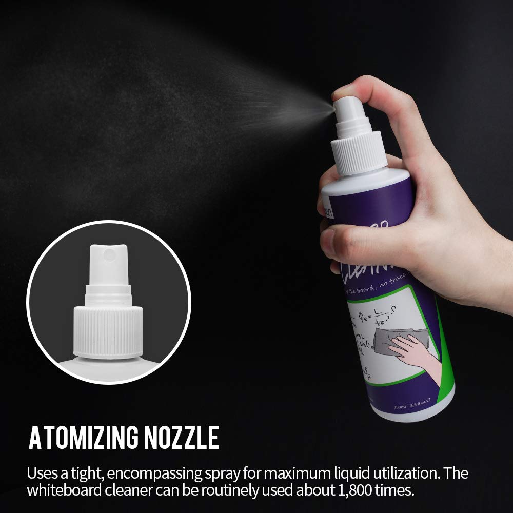 LOUKIN Non-Toxic Whiteboard Cleaner, 8.5oz Dry Erase Board Cleaner, Low-Odor Whiteboard Cleaning Spray with Cloth, Removes Stubborn Marks from Whiteboards, Chalkboard