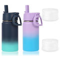 Volhoply 14oz Water Bottle with Straw Lid and Silicone Boot Bulk 2 Pack,Stainless Steel Insulated Flask for Boys & Girls Multipack,Double Wall Vacuum Leakproof Kids bottles(Assorted,2)