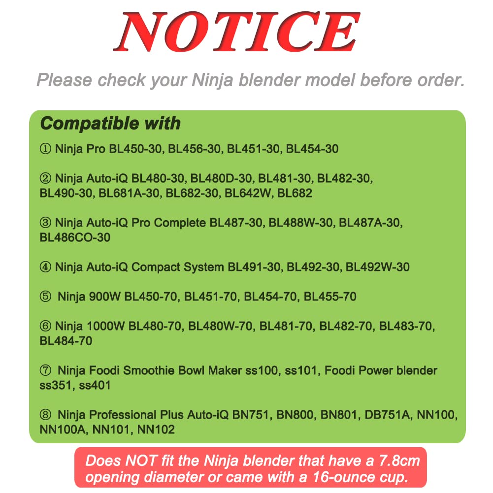 for Ninja Pro Personal Blender Cups 32oz Large Replacement Cup Compatible with Ninja Nutri Professional Plus Kitchen System bl450c BL451C bl481c BN750C bn751c BN801C bn400c SS101C ss351c (2 Pack)