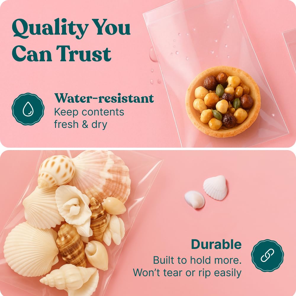 9" X 12" Self Sealing Cellophane Bags (200 Pack) - Clear Cookie Bags With Seal for Baked Goods Packaging, Cookie Wrappers, Bakery Packaging, Bake Sale, Candy, Treats, Goodies, Gifts, Party Favors