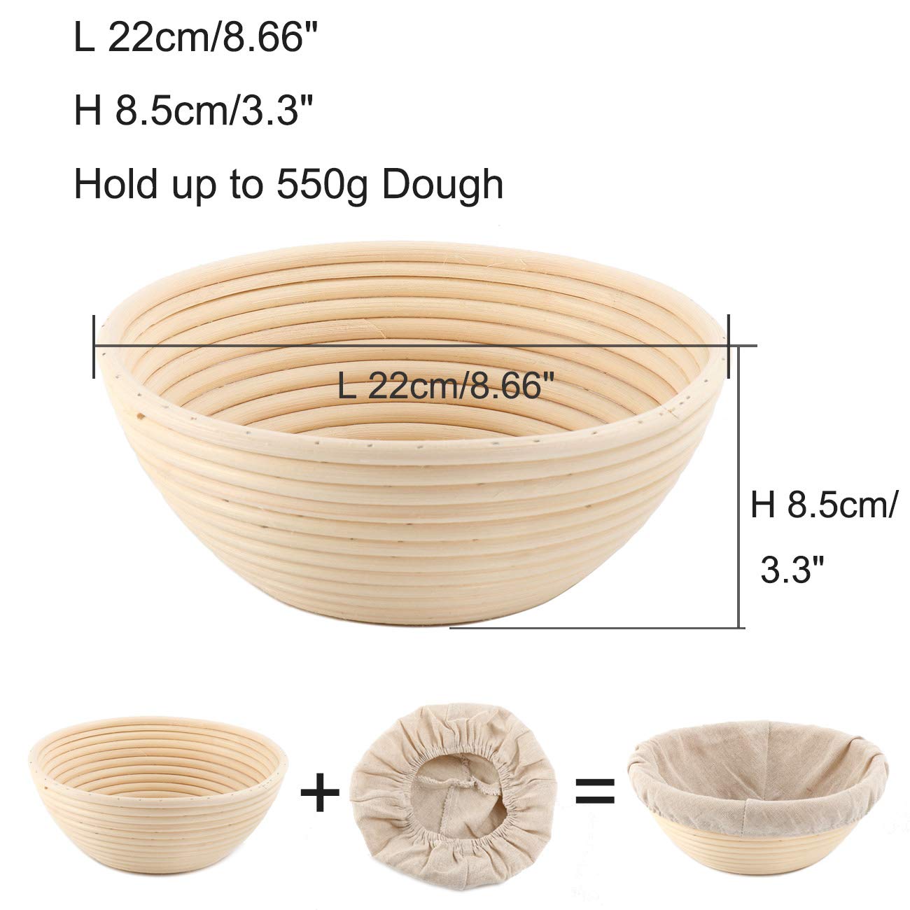 Round Oval Bread Proofing Basket Pack 2 Bread Mold Sourdough Bread Bannetons Bortforms Proofing Basket Bowl Baking Mold Bakeware Tools with Linen Cloth Liner