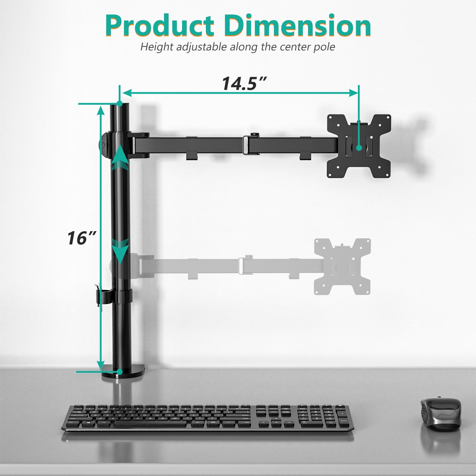 WALI Single Monitor Mount, Single Monitor Arm Desk Mount, Desk Monitors Stand, Holds Screen Up to 32inch, 10kg/22lbs, Adjustable Mount with C-CLAMP Designed for Home Office Application(M001), Black