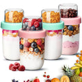 ComSaf Overnight Oats jars with Lids （16oz+4oz 4Pcs）, Dual-Laryer Chia Pudding Jars with Dry and Wet Separation, Yogurt Parfait Contianer for Oatmeal Cereal Nut Fruit, Meal Prep Glass Jars for Salad