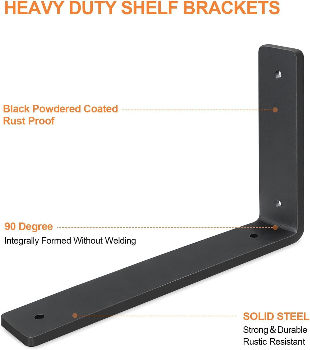 Heavy Duty Shelf Brackets (4 Pack) 6" x 4", Black L Brackets for Shelves-Max Load 150 LBS Shelf Hardware Bracket, Rustic Industrial Floating Shelf Brackets Iron for Wood Floating Shelf