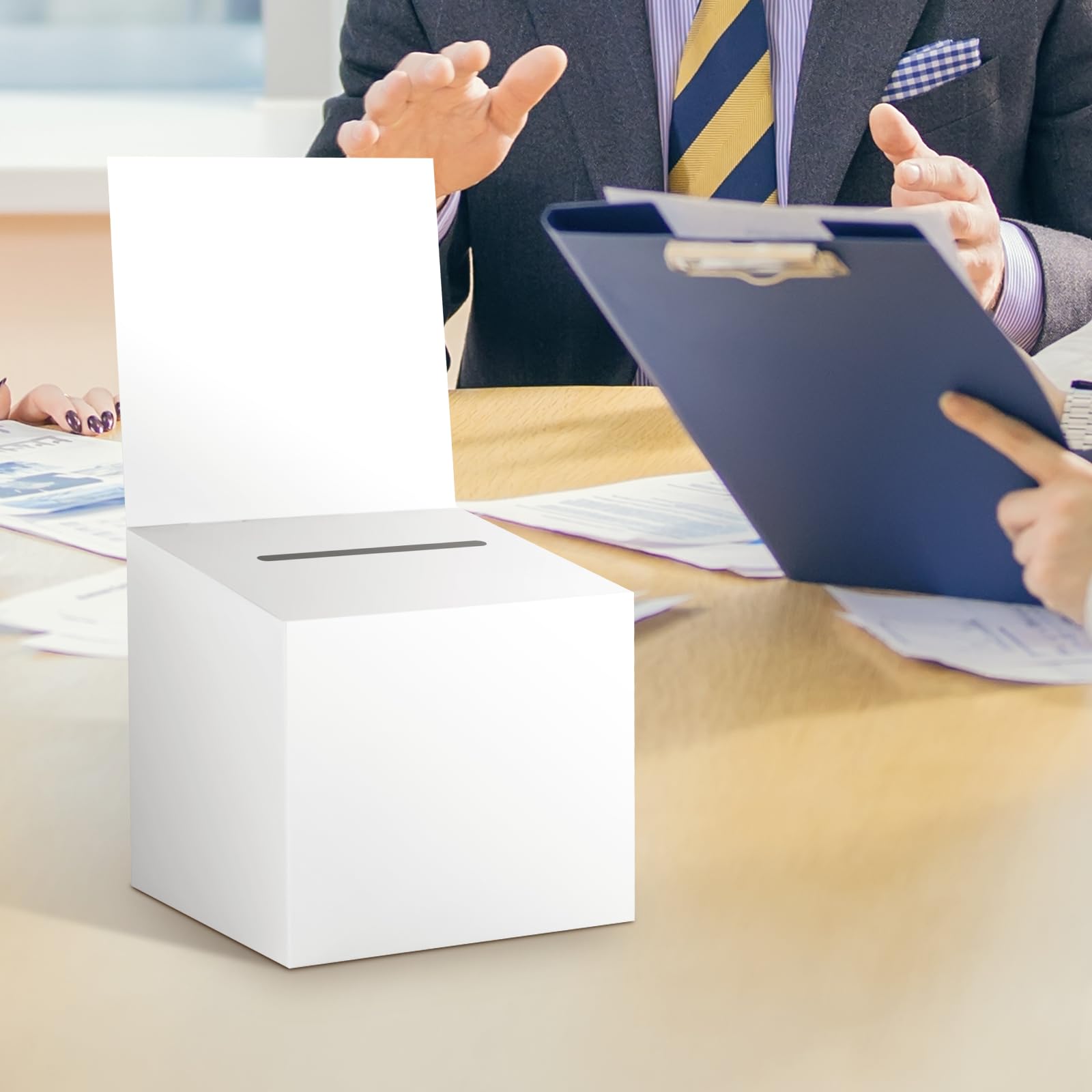 12 Pcs Ballot Box Raffle Donation Box for Fundraising, 6 X 6 X 6 Inch Cardboard Raffle Ticket Box with Slot Suggestion Box Removable Header for Collecting Business Card Voting (White)