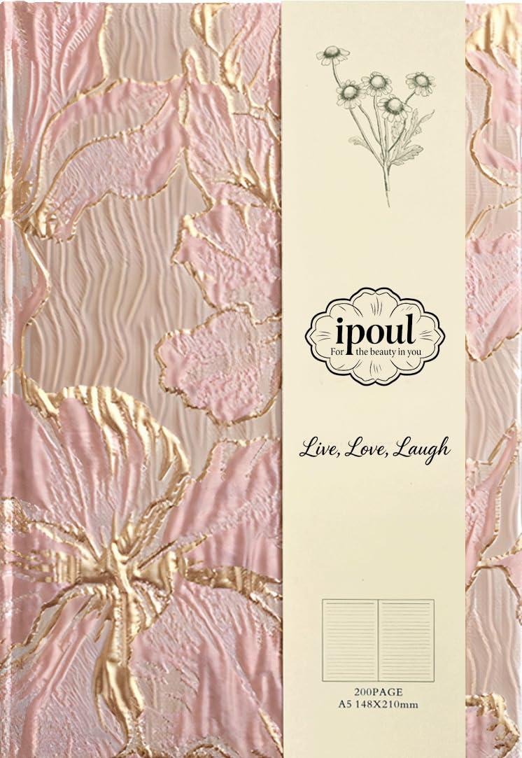 ipoul Floral Journal for women, Hardcover Notebook, A5, 6x8, Ruled Pages, Lay Flat, Pretty Journal, Lily Flower, Pink, can be Reading Journal, Writing Notebook, Self Love Journal, Personal Journal