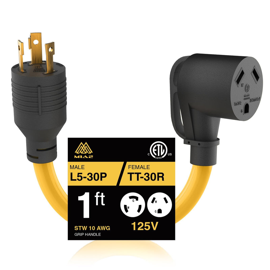 M1A2 Heavy-Duty 30 amps Generator to RV Adapter L5-30P Twist Lock Male to TT-30R Female, 1 Foot Heavy Duty STW 10 AWG for Generator to Trailer Camper