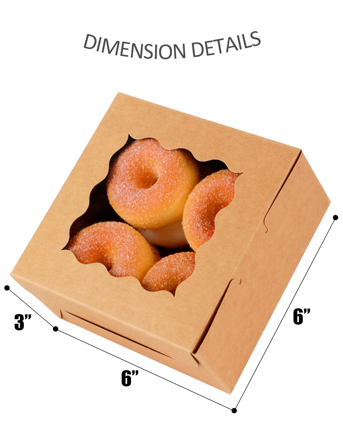 36Packs Kraft Bakery Boxes with Window 6x6x3 inches Brown Cookie Boxes Macaroon Boxes Thick & Sturdy Treat Boxes for Macarons，Pastry