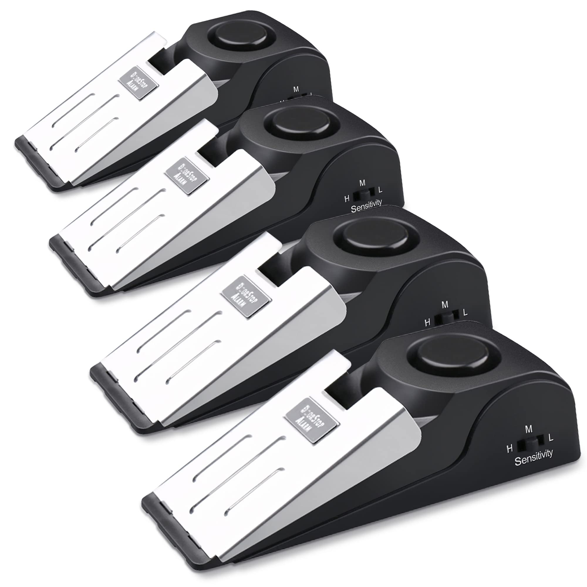 4 Pack AceMining Door Stop Alarm, Door-Stop Alarm with 120dB Siren, Door Stop Alarms for Home Door Stoppers Security, Door Stoppers Alarm for Travelling Hotel, Floor Wedge Alarm Door Stopper (Black)
