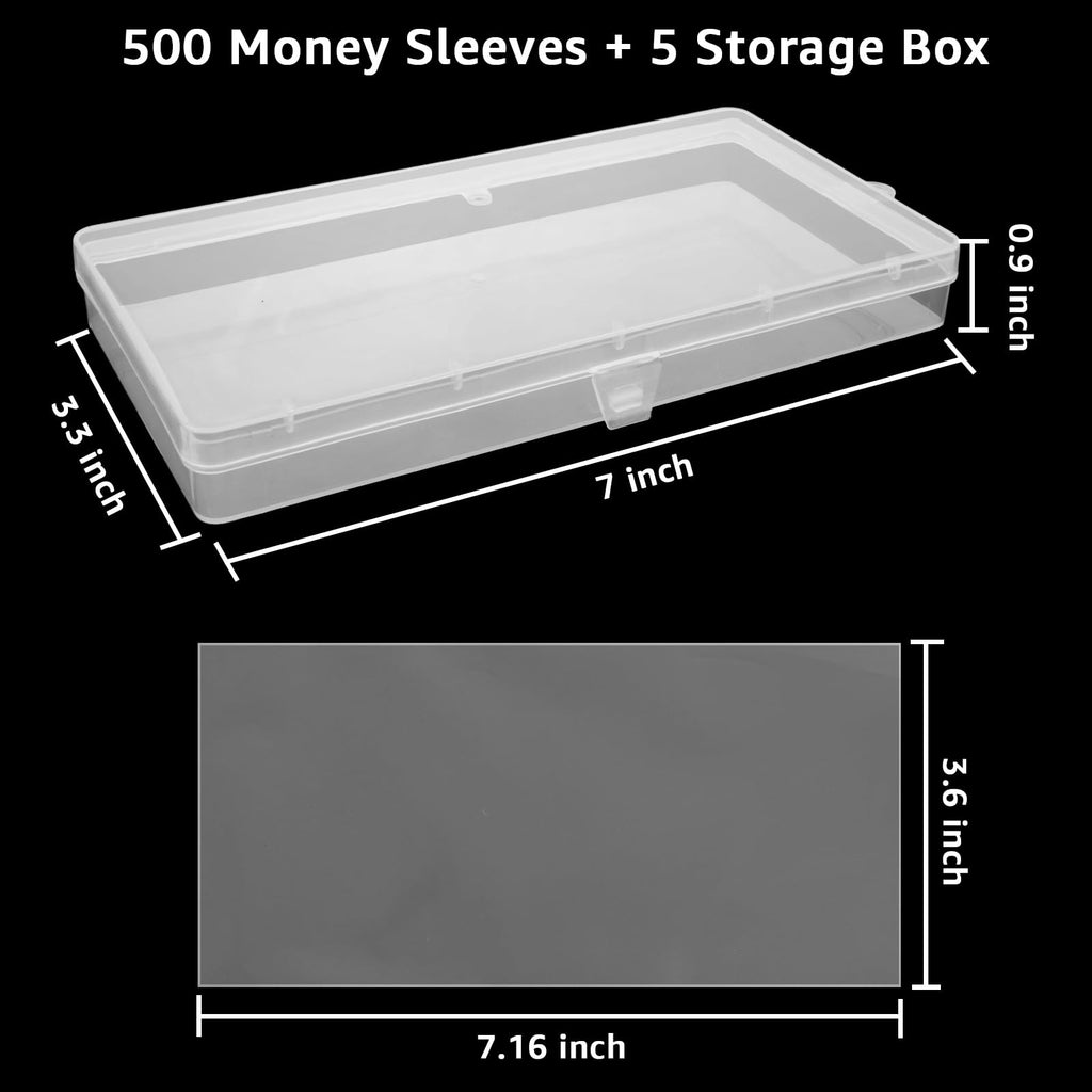 APACALI 500 Pieces Dollar Bill Sleeves with 5 Case for Collectors, Plastic Dollar Bill Holder Currency Sleeves Money Collection Sleeves Bank Note Sleeves for Collector Storager