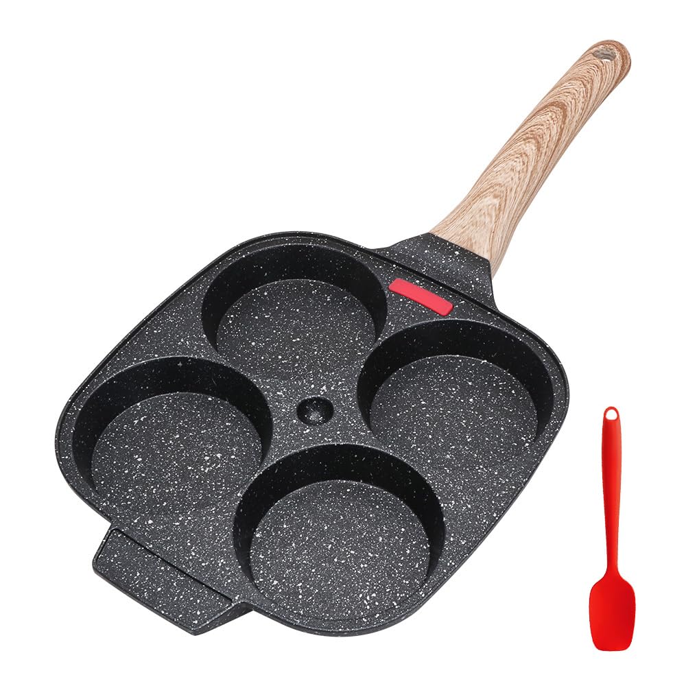 Nonstick Egg Pan, Egg Frying Pan 4 Cups Pancake Pan for Breakfast, Fried Egg Pan Suitable for Gas & Induction (Black)