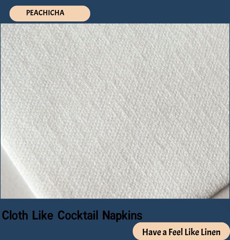 PEACHICHA Cocktail Napkin,Disposable Beverage Bar Napkins Cloth-Like Paper Napkins, Linen-Feel Great for Wedding, Party,Or Everyday Use, 20 x 20cm (100 Count, White)