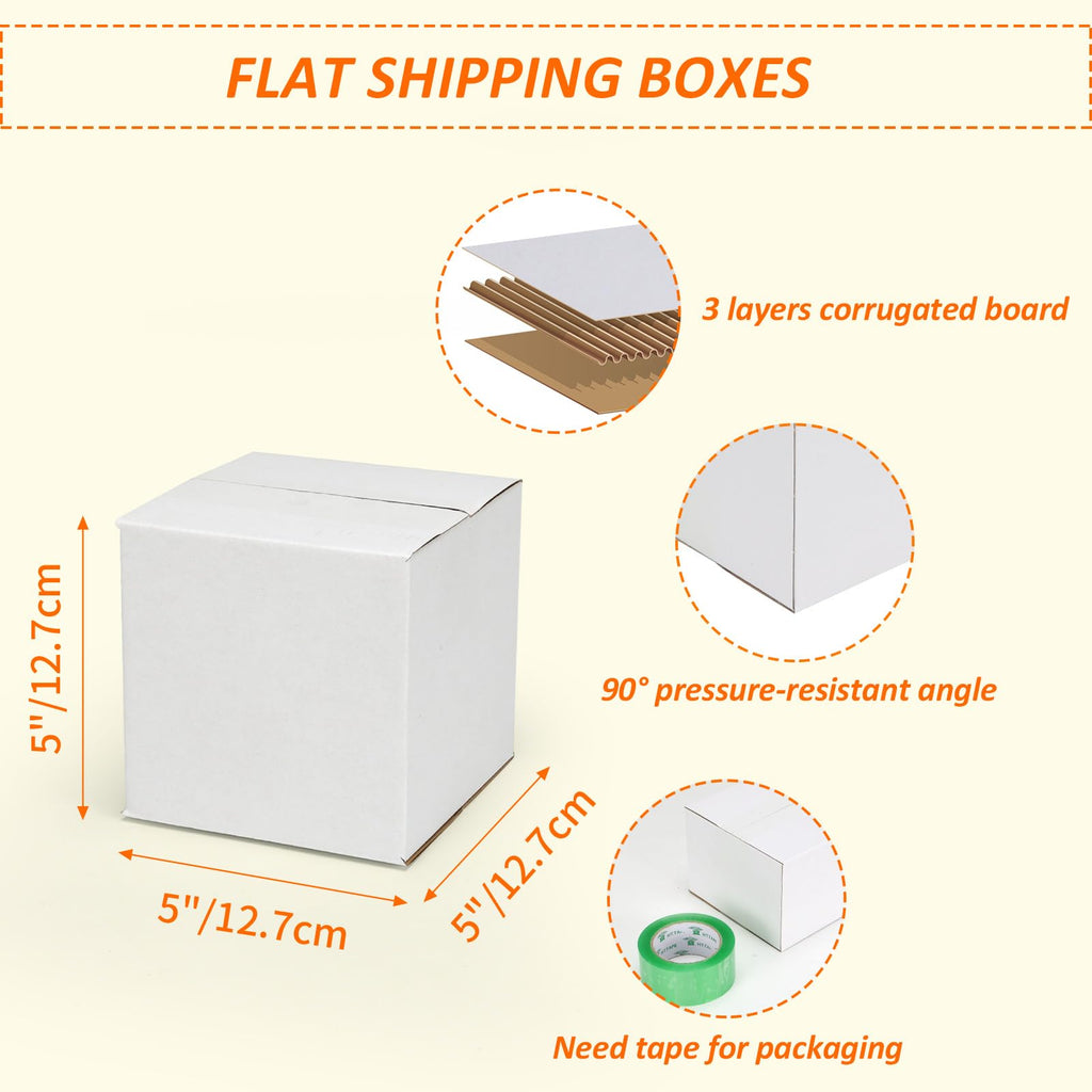 HORLIMER 5x5x5 Shipping Boxes Set of 40, White Corrugated Cardboard Mailer Box for Packing Small Business