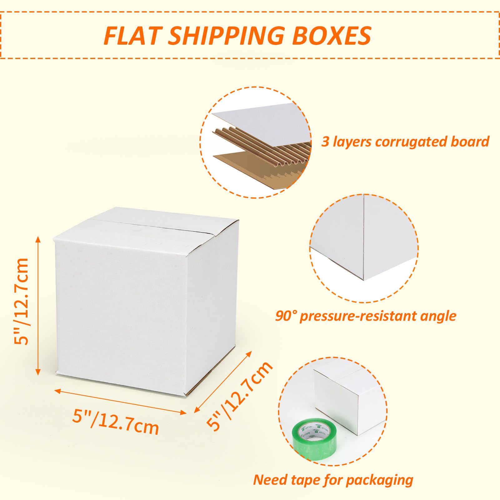 HORLIMER 5x5x5 Shipping Boxes Set of 40, White Corrugated Cardboard Mailer Box for Packing Small Business