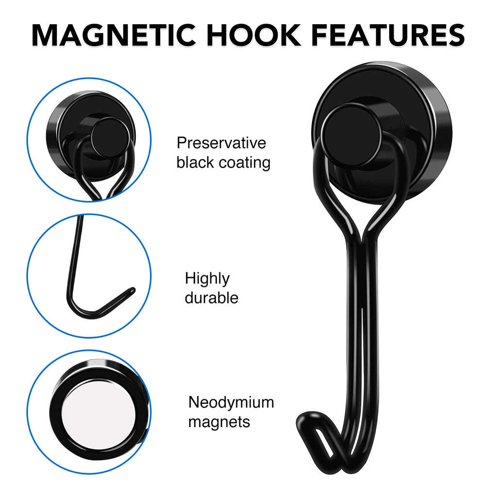 LOVIMAG Magnetic Hooks, Strong Magnetic Hooks for Cruise Cabins, Black Swivel Magnetic Hooks Heavy Duty, 25LBS Magnetic Hooks for Refrigerator, Hanging, Grill, Locker,Metal Door- 20 Pcs