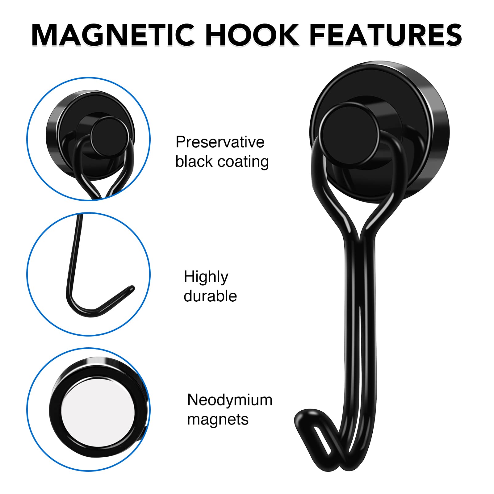 LOVIMAG Magnetic Hooks, Strong Magnetic Hooks for Cruise Cabins, Black Swivel Magnetic Hooks Heavy Duty, 25LBS Magnetic Hooks for Refrigerator, Hanging, Grill, Locker,Metal Door- 20 Pcs
