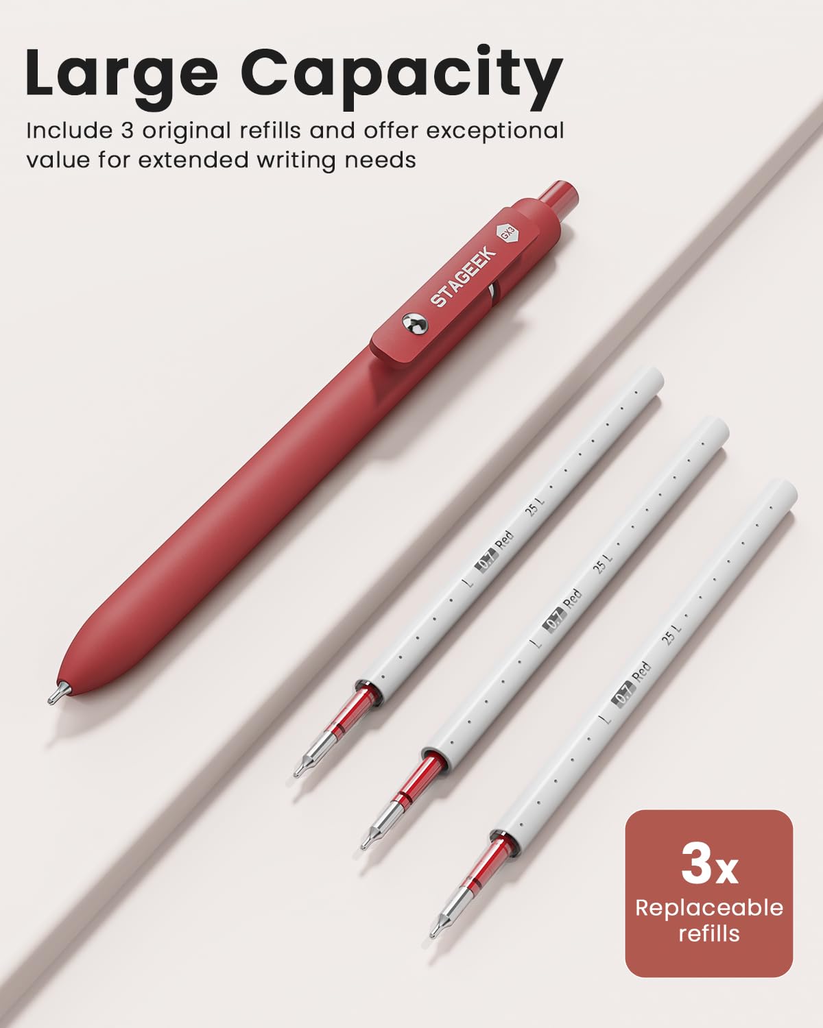 STAGEEK Red Gel Pens GX3, 6Pcs Quick Dry Red Ink Pens with 3 Extra Refills, Fine Point Retractable Smooth Writing Pens for Journaling, Note Taking, School Supplies, Nurse Aesthetic, Office(Red)