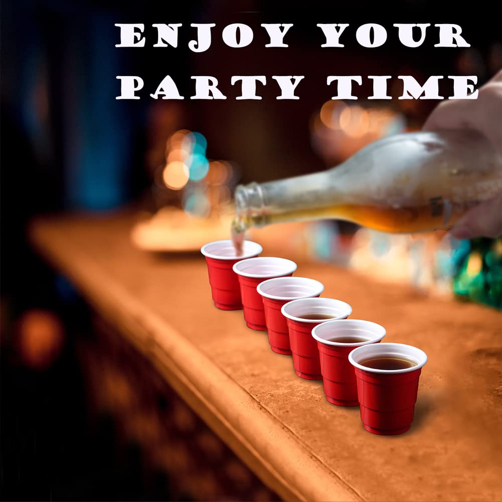 100ct 2oz Shot Glasses Disposable, Cute Red Mini Plastic Cups, Small Size Perfect for Party Games, Jello Shots, Jager Bomb, Tasting, Samples