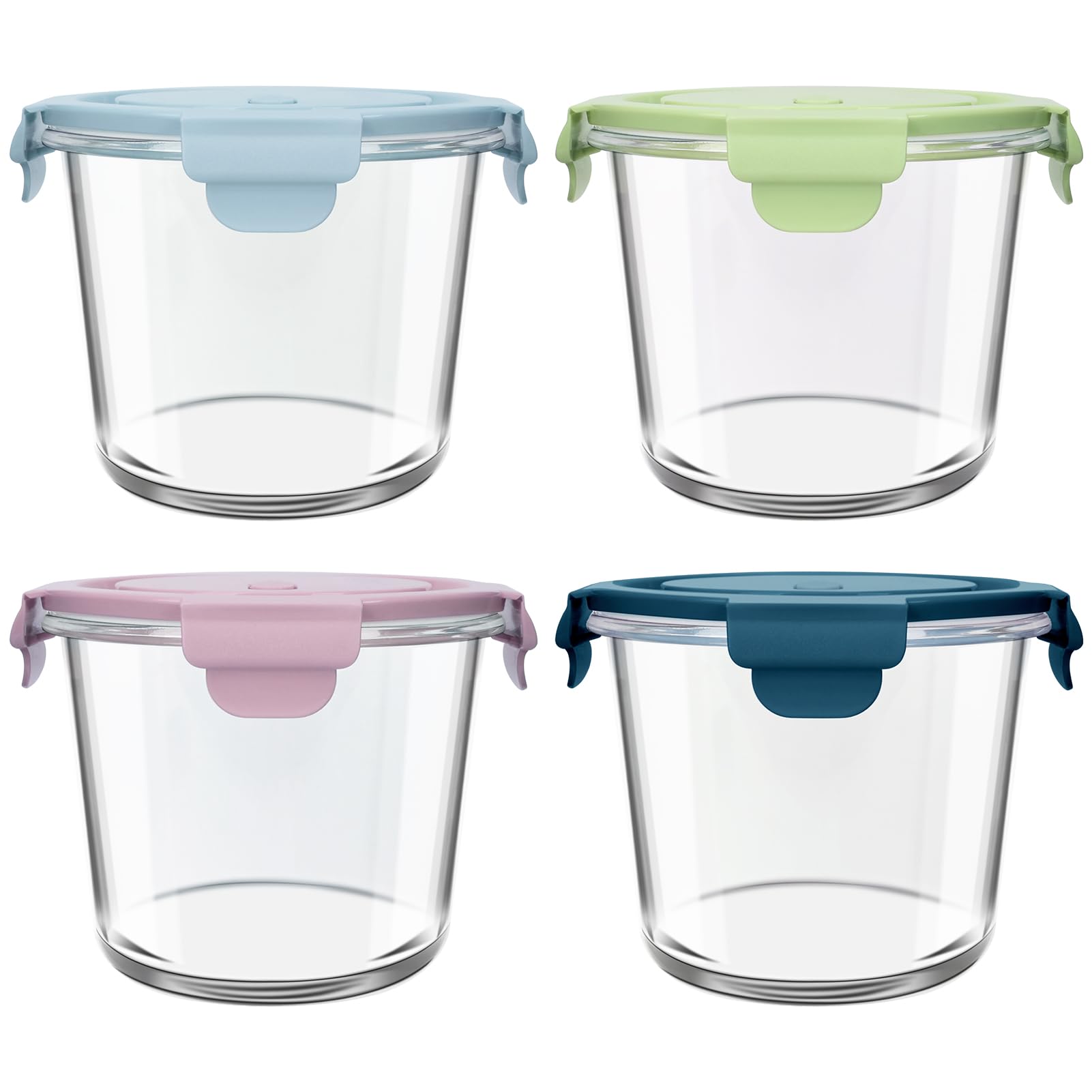 UHAPEER 710ml/24oz Glass Food Storage Containers, Airtight Leakproof Meal Prep Containers with Lids Soup Containers, Round Glass Bowls with Lids for Lunch, Microwave, Dishwasher, Freezer Safe - 4 Pack