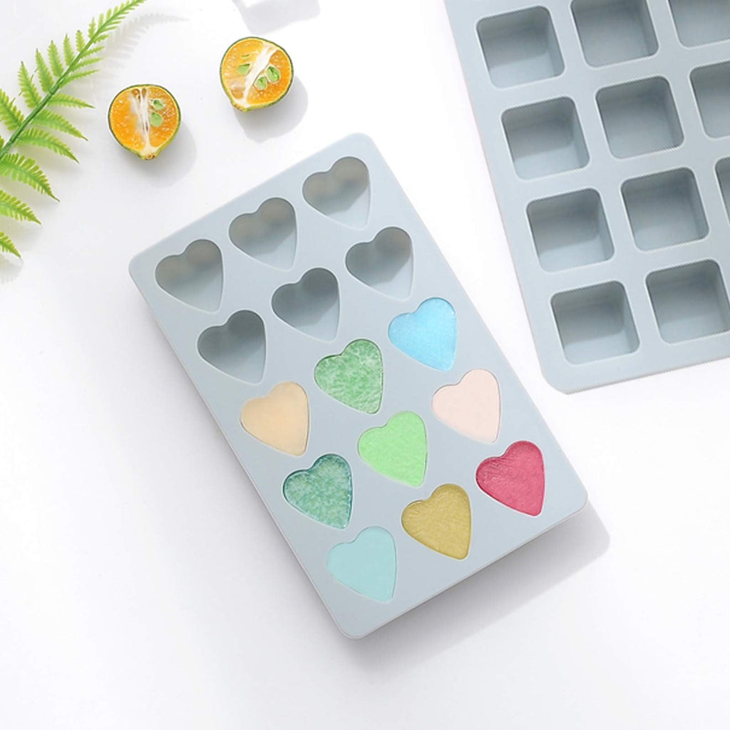 REKIDOOL 3 Pieces Candy and Chocolate Silicone Molds Set Non-Stick Including Heart, Round, Square Baking Mold for Hard Candy, Gummy, Hot Caramel, Ice, Cake, Jello, Ganache (Blue)
