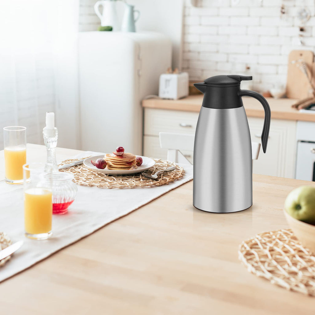 Hossejoy 70 oz / 2 Liter Stainless Steel Thermal Coffee Carafe, Tea, Water, and Coffee Dispenser, Double Walled Vacuum Insulated Carafe, Sliver
