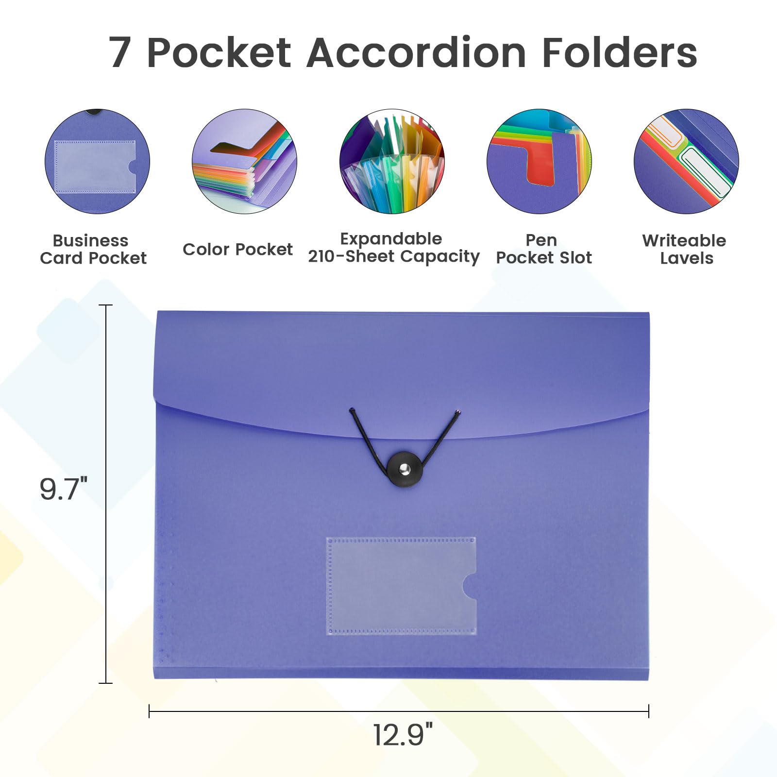 5 Pack 7-Pockets Expanding File Folder Accordion File Organizer, A4 Letter Size Paper Document Receipt Holder for School Office Supplies