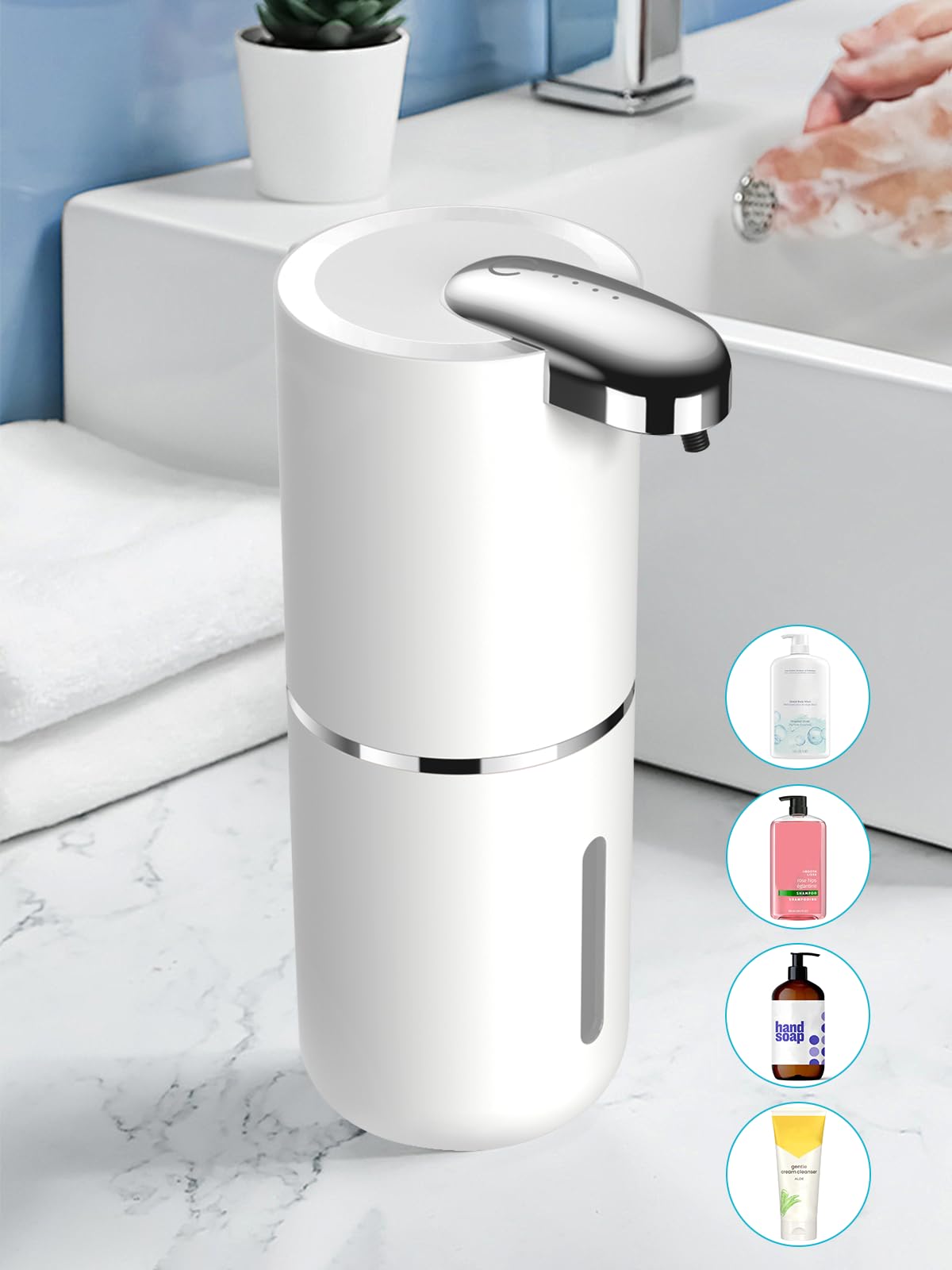 ZTJ Automatic Liquid Soap Dispenser, Electric/Touchless Soap Dispenser with Waterproof Pump for Bathroom/Kitchen, 4-Levels Adjustable USB-C Rechargeable, 13.5oz/400ml Capacity, Liquid Style, White