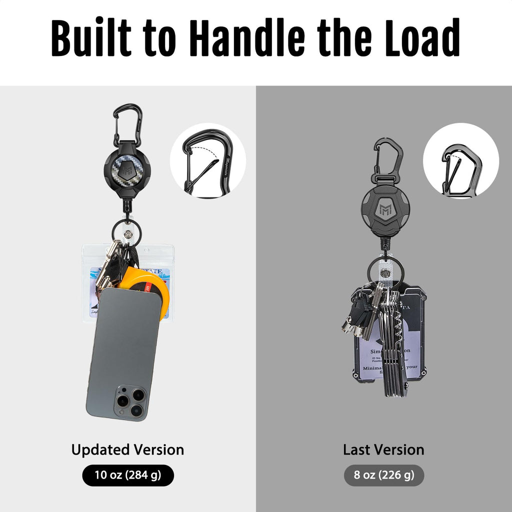 MNGARISTA 2-Pack Retractable Keychain, Heavy Duty 10 OZ Retraction 3K Carbon Fiber ID Badge Reel, Carabiner Badge Holder Hook Upgraded 31.5" Stainless Steel Cord Lanyard with Clip Strap and Key Ring
