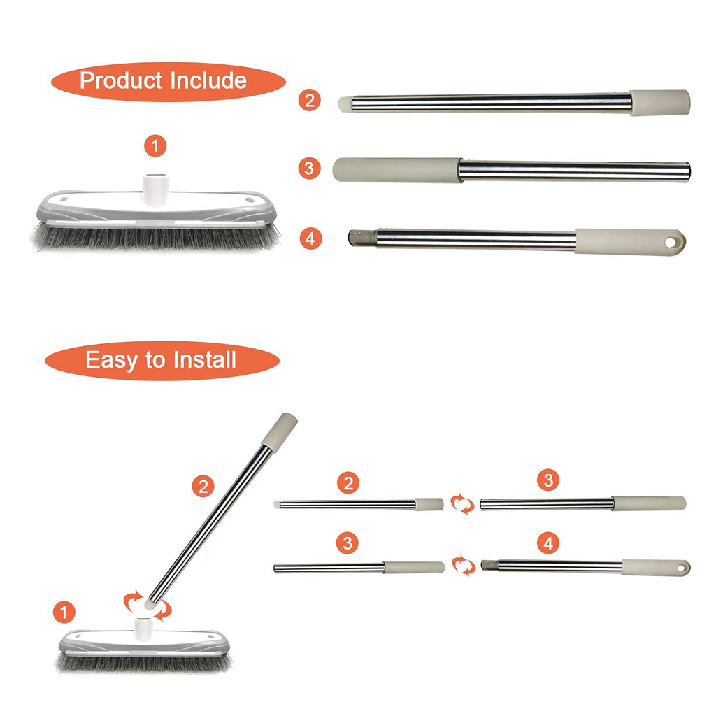 IZSOHHOME Deck Scrub Brush,Push Broom,Tub Floor Tile Broom Brush,Heavy Duty Stiff Bristles Grout Scrubber with Scraper,for Cleaning Bathroom, Patio, Kitchen,Wall and Deck,Indoor Outdoor Cleaning Brush,Adjustable Stainless Steel Long Handle-46.5"