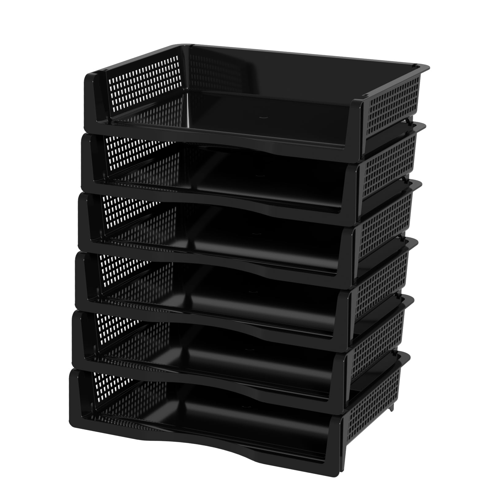Qqbine 6 Packs Plastic Stackable Paper Tray Organizer, Desktop File Tray, Black
