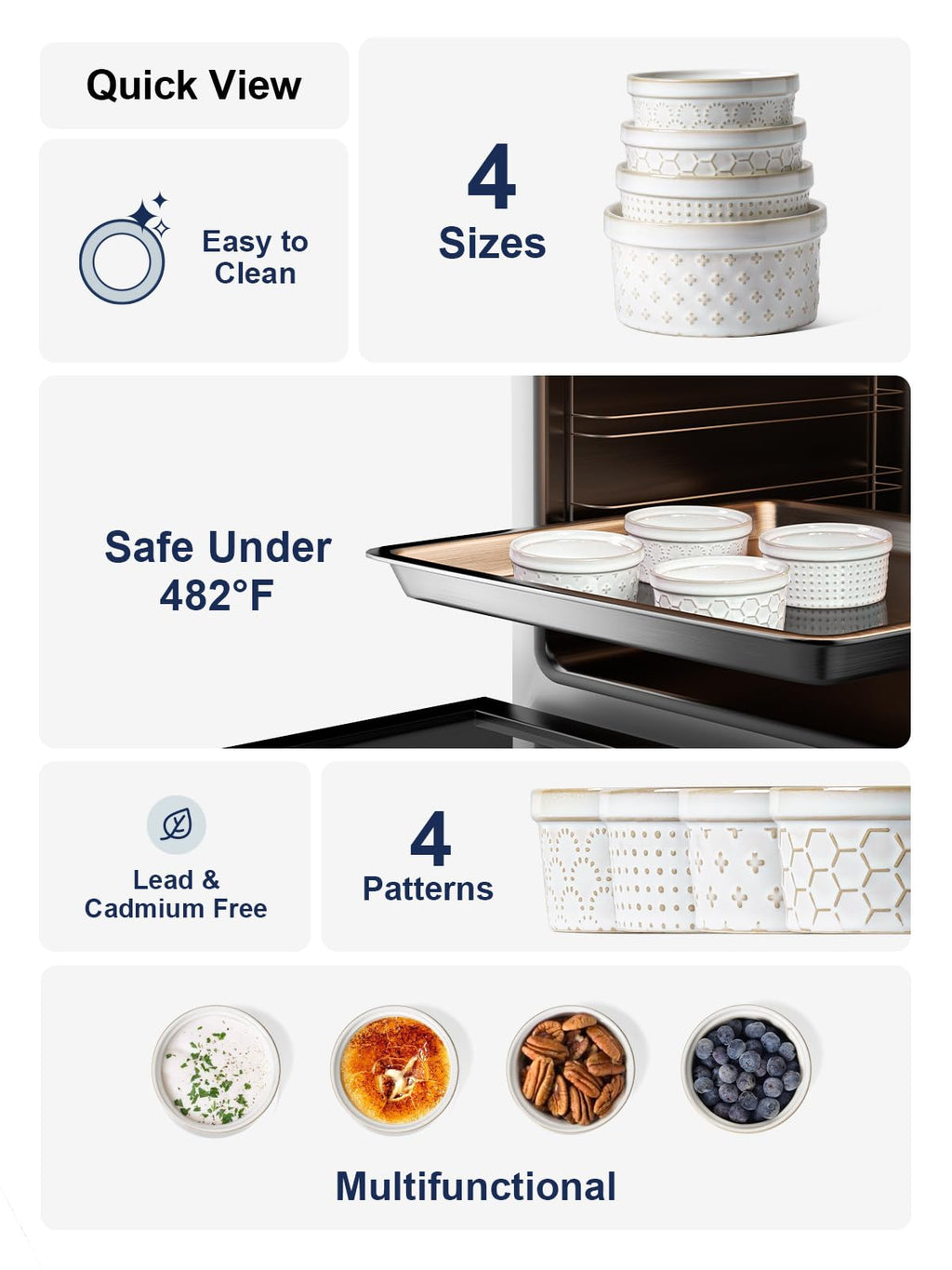 LE TAUCI Ramekins 4 oz, Ramiken for Creme Brulee, Lava Cake,Pudding, Souffle, Small Sauce Bowl,Ceramic Baking Dishes- 3.8 inch, Set of 4, Arctic White