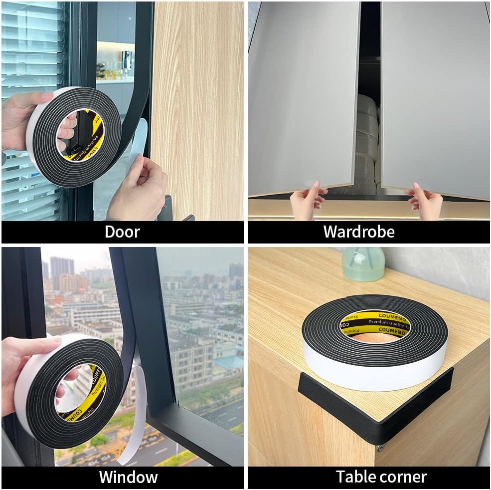 COUMENO EVA Single-Sided Adhesive Black Foam Tape 2in X16.4FT Sealing Strip Foam Pad Sponge Tape Window Weatherproof,Self-Adhesive Insulation Sealing