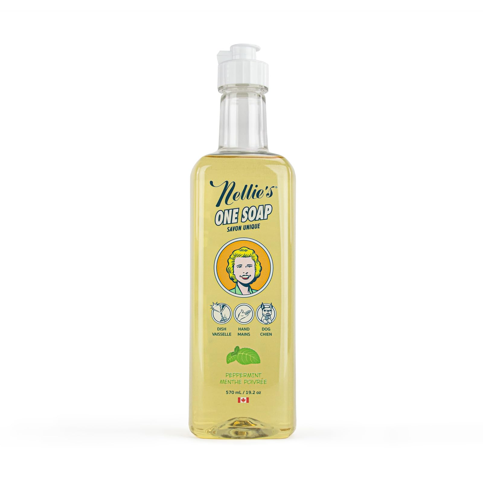 Nellie's One Soap - Peppermint Scented - Gentle Multi-Purpose Cleaner for Dishes, Surfaces, and Hands - Hypoallergenic, Plant-Based, Chemical-Free, and Soft on Skin - 19.2 oz - (Made in Canada)