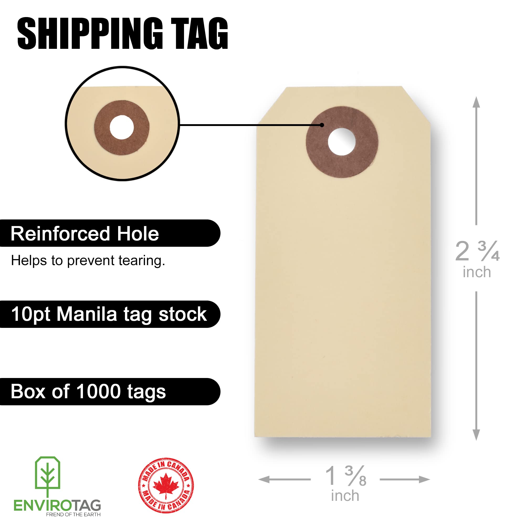 EnviroTag Unstrung Manila Shipping Tags, Size 1 (2 ¾'' x 1 ⅜''), 1000 pcs