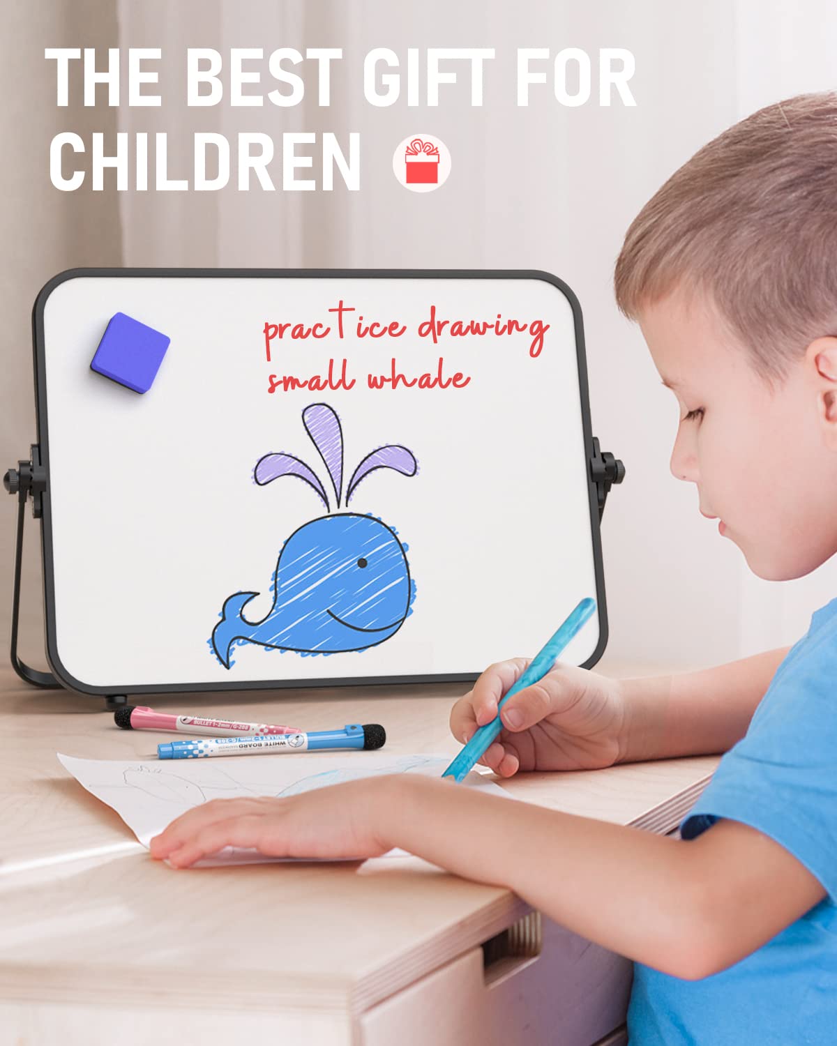 Nicpro Dry Erase Small Whiteboard A3 with Non-Slip Stand, 12 x 16'' Double Sided Magnetic Desktop White Board with 8 Pens, Eraser, Magnet, Portable Writing Easel for Kid Drawing Student Classroom Use