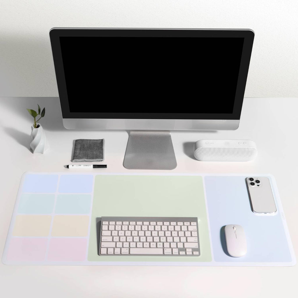 LOUKIN Erasable Dry Erase Desk Mat, Mouse Pad, Writing White Board, Non-Slip Desktop Protector for Office, Home, School (Includes 2 Wet Erase Markers & Cleaning Cloth) 32"x14"